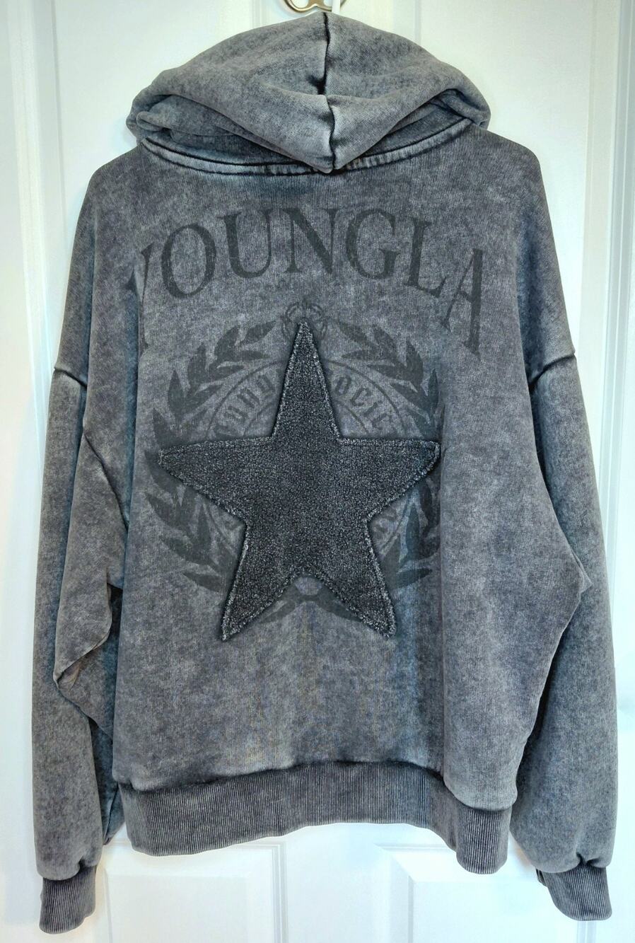 YoungLA 5149 Star Crest Zip-Up Hoodie Grey Wash Medium Acid Wash Heavy Limited *